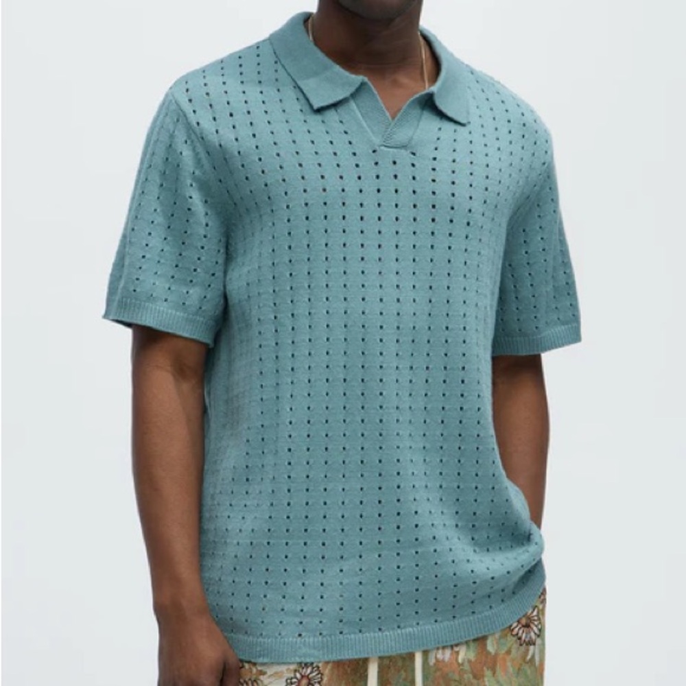 Josie Johnny Collar Open Knit Sweater - Sage